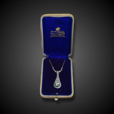 Platina Art Deco collier met diamant en smaragd - #2