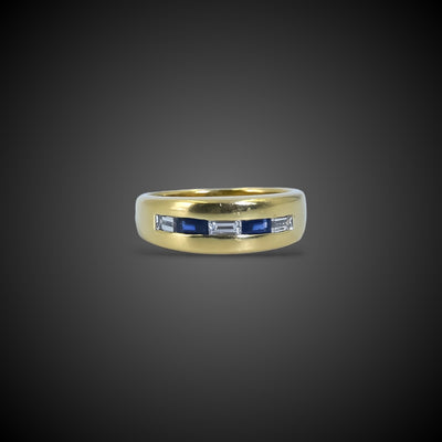 Vintage gouden ring met blauwe saffier en diamant - #1