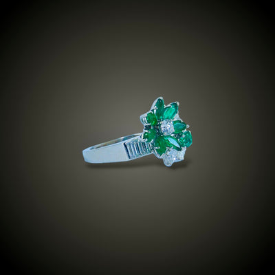 Vintage platina ring met smaragd en diamant - #2