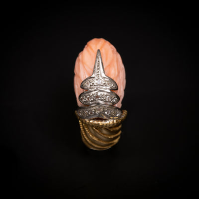 Gold ring with coral bird head - #4