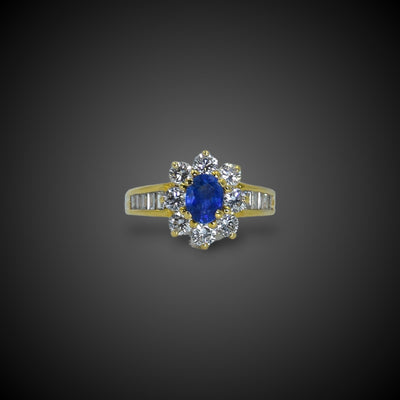 Gold cluster ring with sapphire and diamond - #1