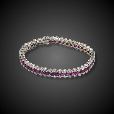 Prachtige platina rivière armband met robijn en diamant - #2