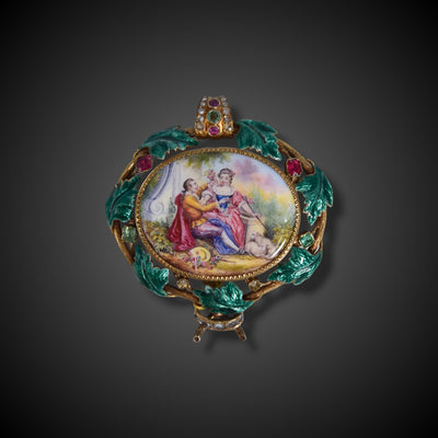 Grote zilveren hanger / broche met email peint - #1