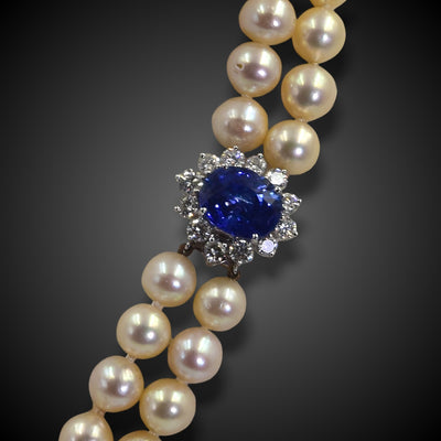 Pearl necklace with clasp with sapphire and diamonds - #3