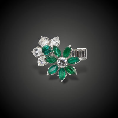 Vintage platina ring met smaragd en diamant - #3