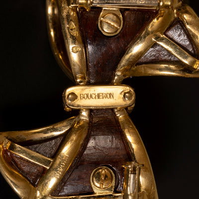 Strikbroche van goud, hout en diamant - #3