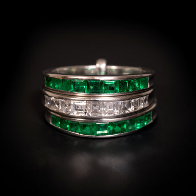 Platina ring met smaragd en diamant - #1