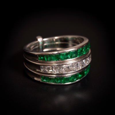 Platina ring met smaragd en diamant - #4