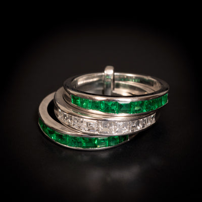 Platina ring met smaragd en diamant - #3