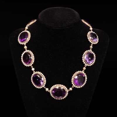 Antique necklace with amethyst and natural pearls - #2
