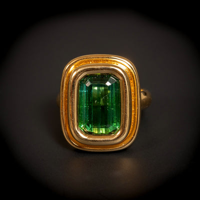 Vintage gold ring with green tourmaline - #1