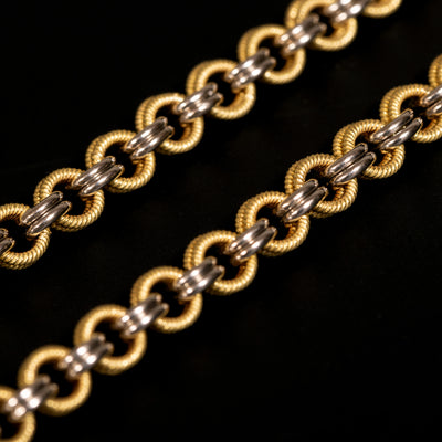 Gold necklace with textured bi-color links - #4