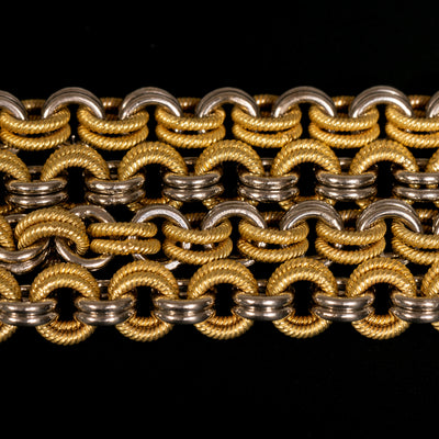 Gold necklace with textured bi-color links - #2