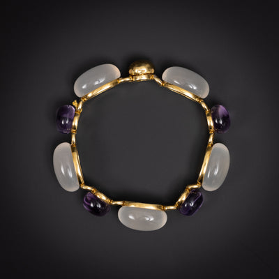 Gouden armband met cabochon geslepen amethist en chalcedoon - #3