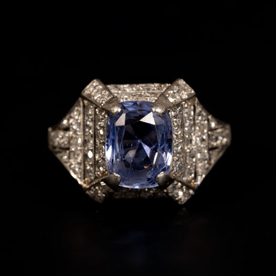 Platina ring met diamant en saffier - #1