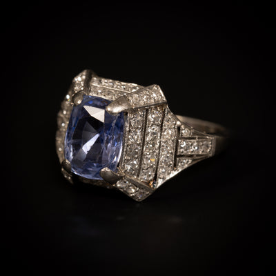 Platina ring met diamant en saffier - #2