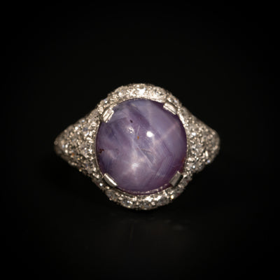 Platinum ring with diamonds and star ruby - #1