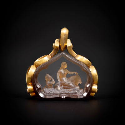 Antique gold fob with smoky quartz - #1