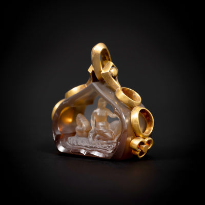 Antique gold fob with smoky quartz - #2