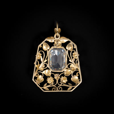 Gouden hanger met bloem- en bladmotieven en aquamarijn - #2