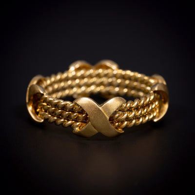 Gold ring, twisted with smooth bands - #2