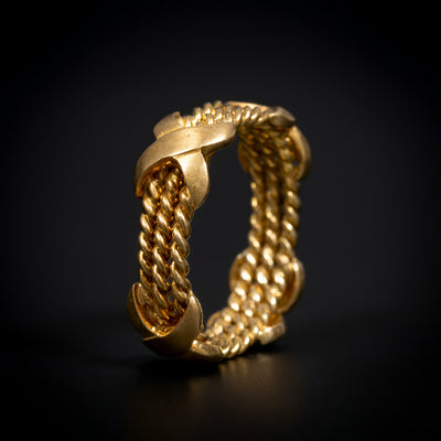 Gold ring, twisted with smooth bands - #1