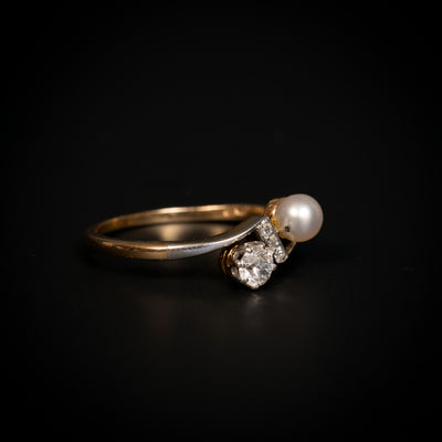 Antieke ring met parel en diamant - #2