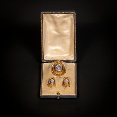 Demi-parure of antique enamelled brooches and pendant - #6
