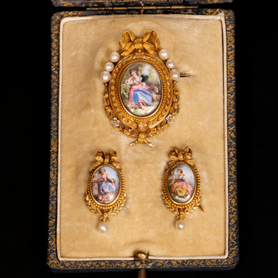 Demi-parure of antique enamelled brooches and pendant - #2