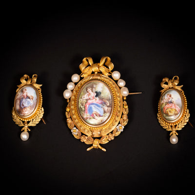 Demi-parure of antique enamelled brooches and pendant - #1