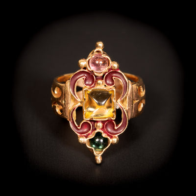 Antique ring with tourmaline and citrine - #1