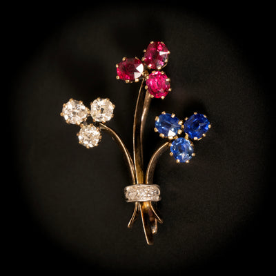 Antieke broche met diamant, spinel en saffier - #3