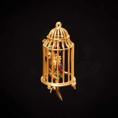 Clipbroche met papegaai in vogelkooi - #4