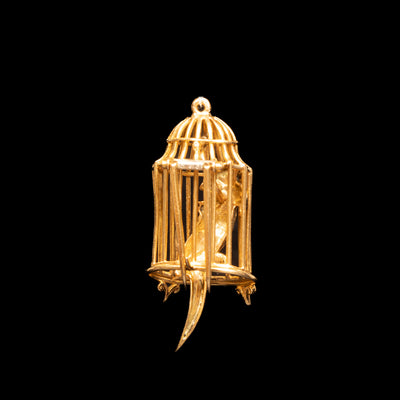 Clipbroche met papegaai in vogelkooi - #2