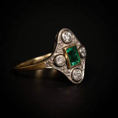 Art Deco ring with emerald and diamond - #3