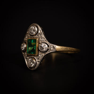 Art Deco ring with emerald and diamond - #2