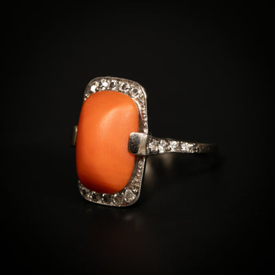 Art Deco ring met bloedkoraal en diamant - #2