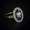 Art Deco ring met diamant en saffier