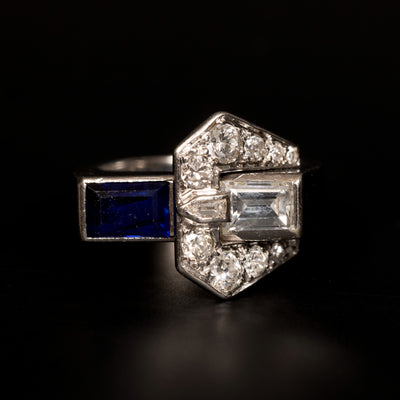 Art Deco ring met saffier en diamant - #1