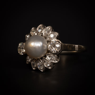 Vintage ring met boutonparel en diamant - #4