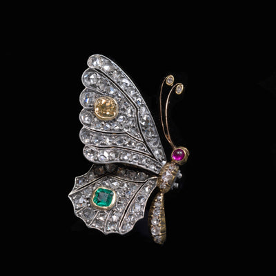 Antique butterfly brooch with diamond, emerald and ruby - #1