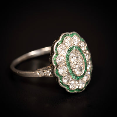 Art Deco platinum ring with diamonds and emeralds - #2