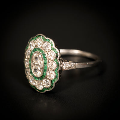 Art Deco platinum ring with diamonds and emeralds - #3