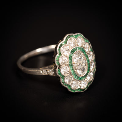 Art Deco platinum ring with diamonds and emeralds - #4
