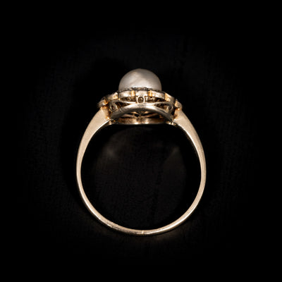Antique gold ring with natural pearl and diamonds - #4