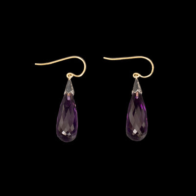 Antieke oorhangers met amethist en diamant - #2
