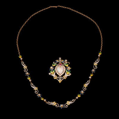 Antique necklace and pendant with opal, diamonds and enamel - #9