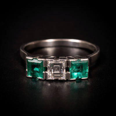 White gold ring with emeralds and diamond - #1