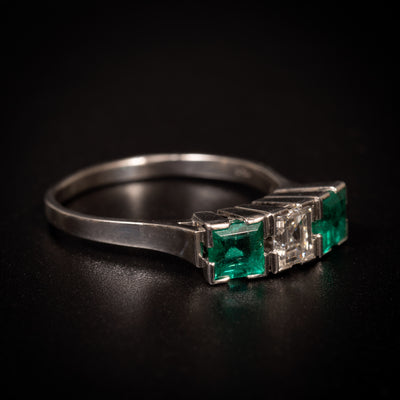 White gold ring with emeralds and diamond - #2