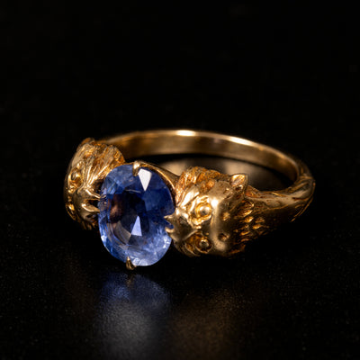 Art Nouveau ring with blue sapphire - #1